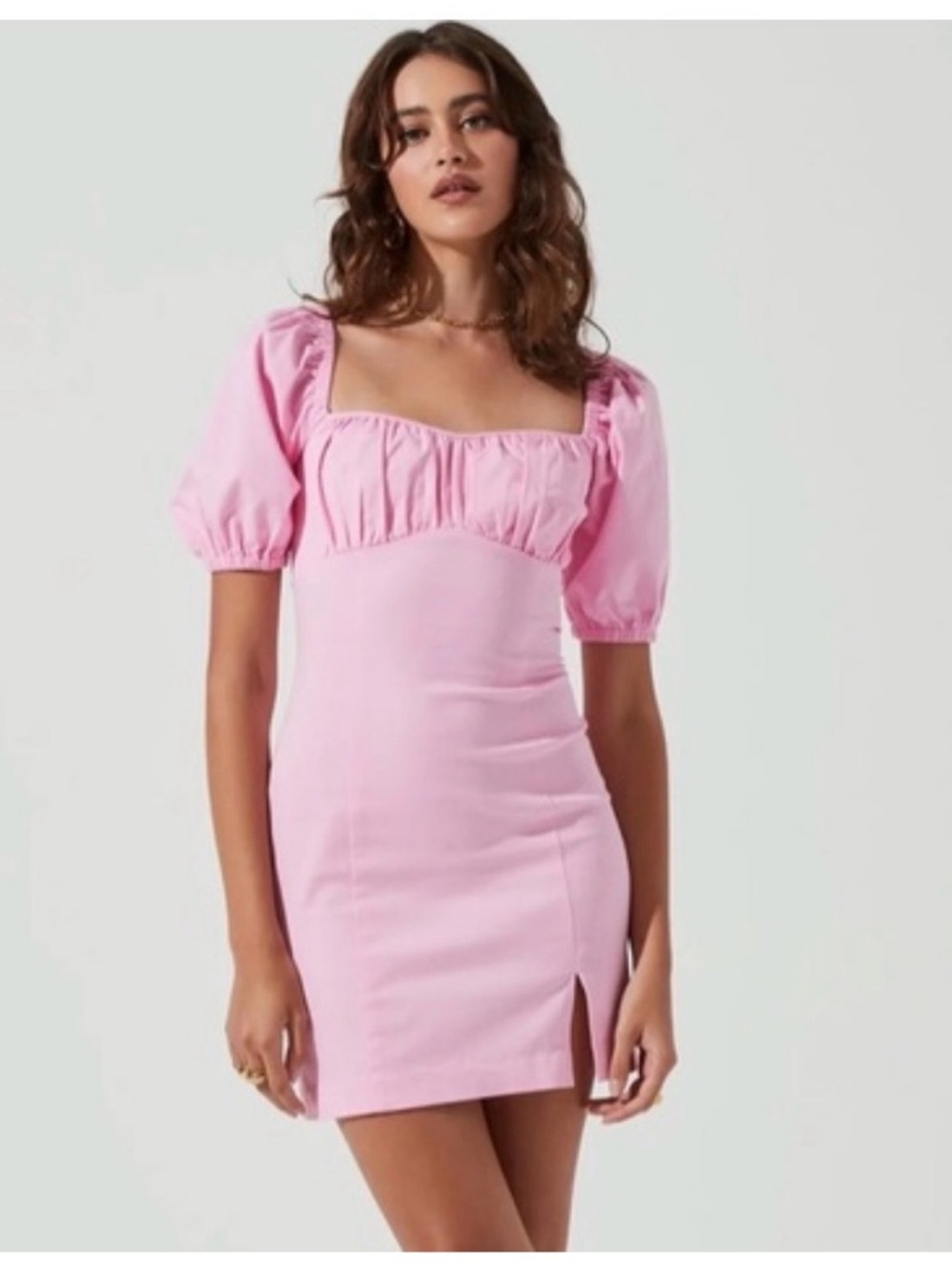 ASTR Wendy Puff Sleeve Mini Dress Pink Size M